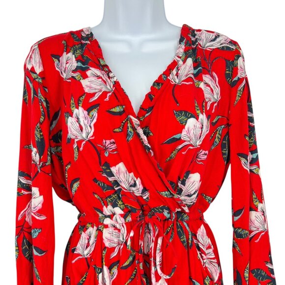 Roxy Red Floral Long-Sleeve V-neck Romper Size Small - Picture 2 of 12